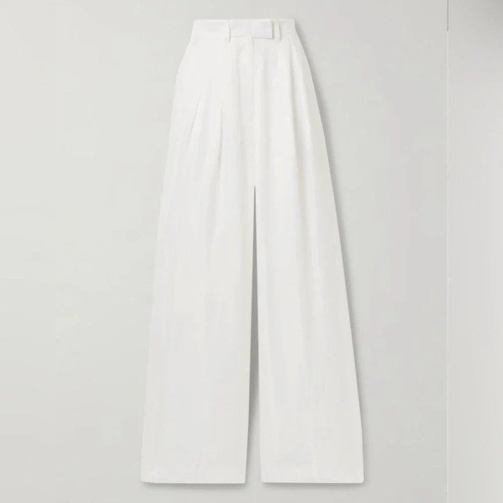 ANINE BING Lou pleated woven wide-leg pants Ivory‎ white Linen Blend size 2 NWT